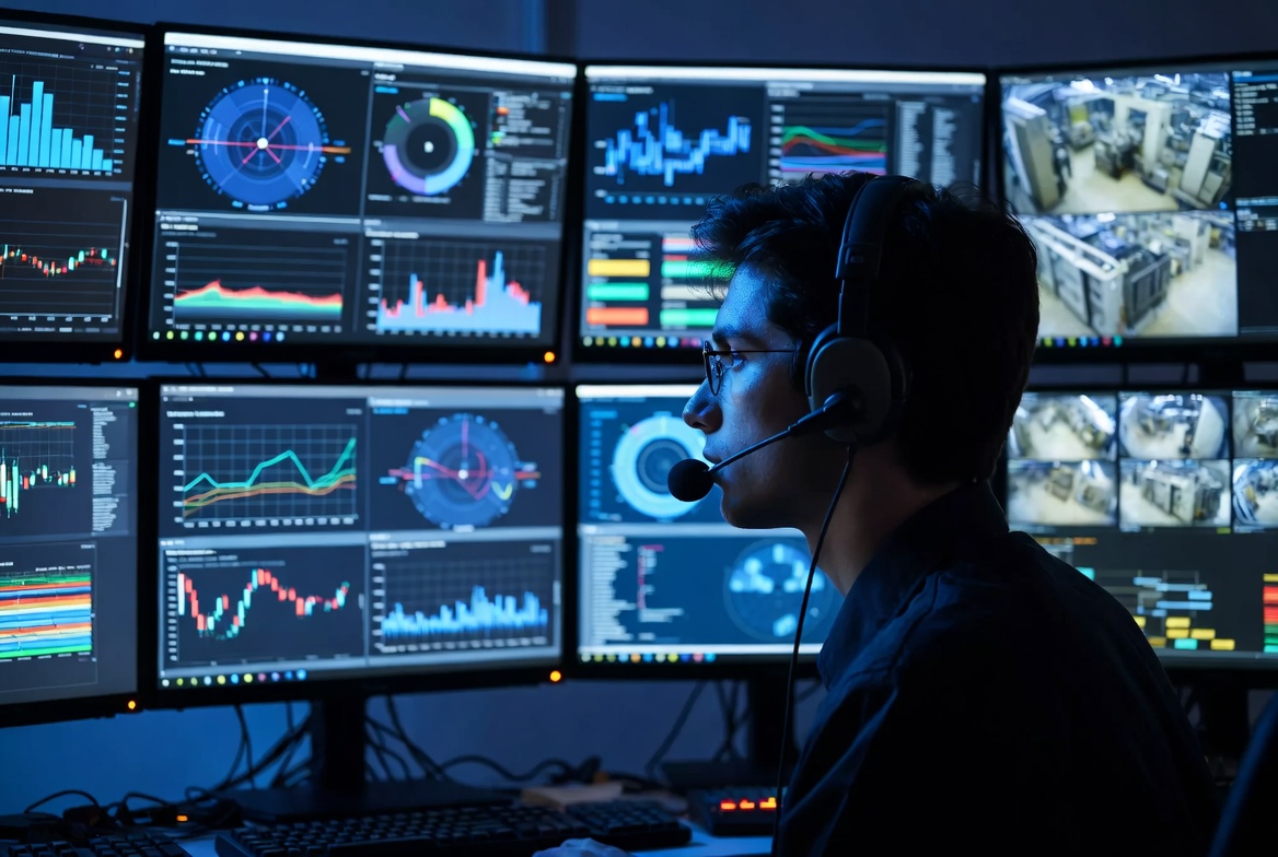 IT support specialist monitoring manufacturing systems to improve productivity, cybersecurity, and operational efficiency