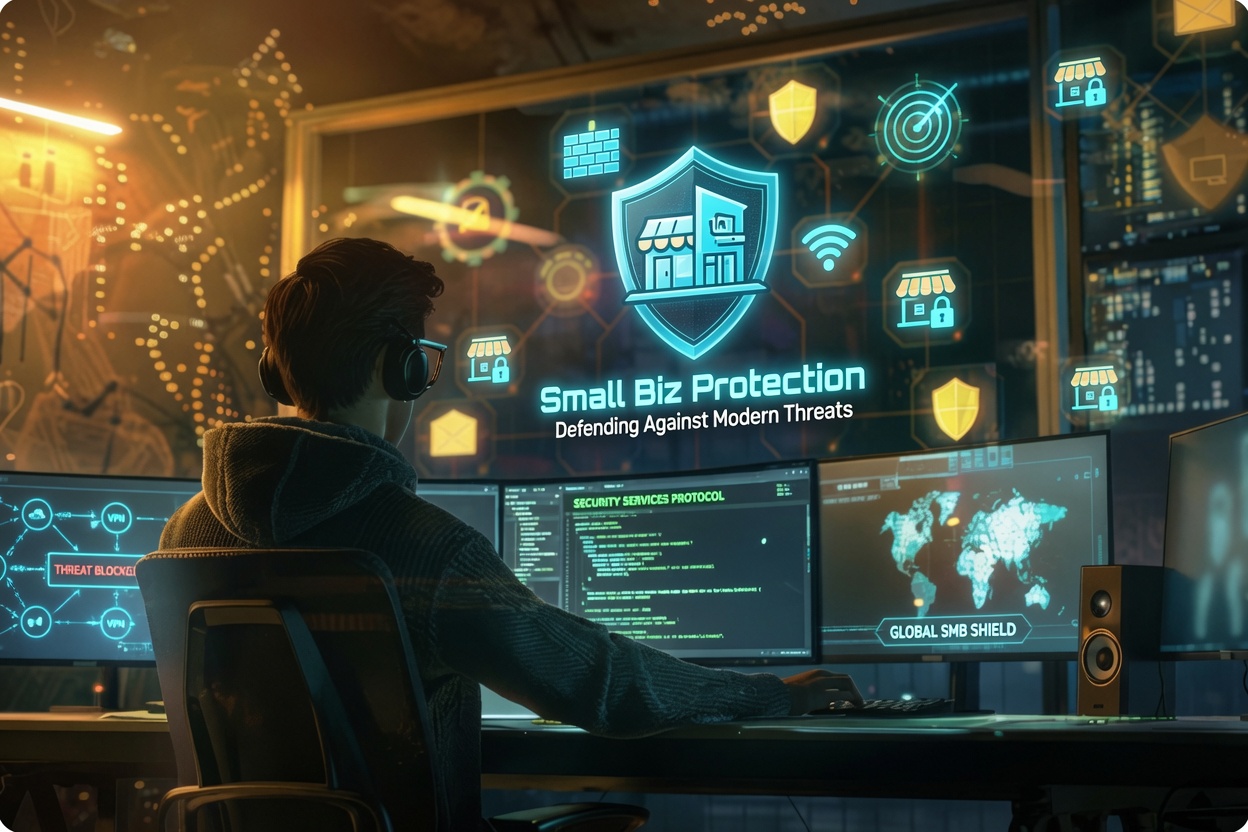 Cybersecurity expert monitoring network security to protect a small business from cyber threats