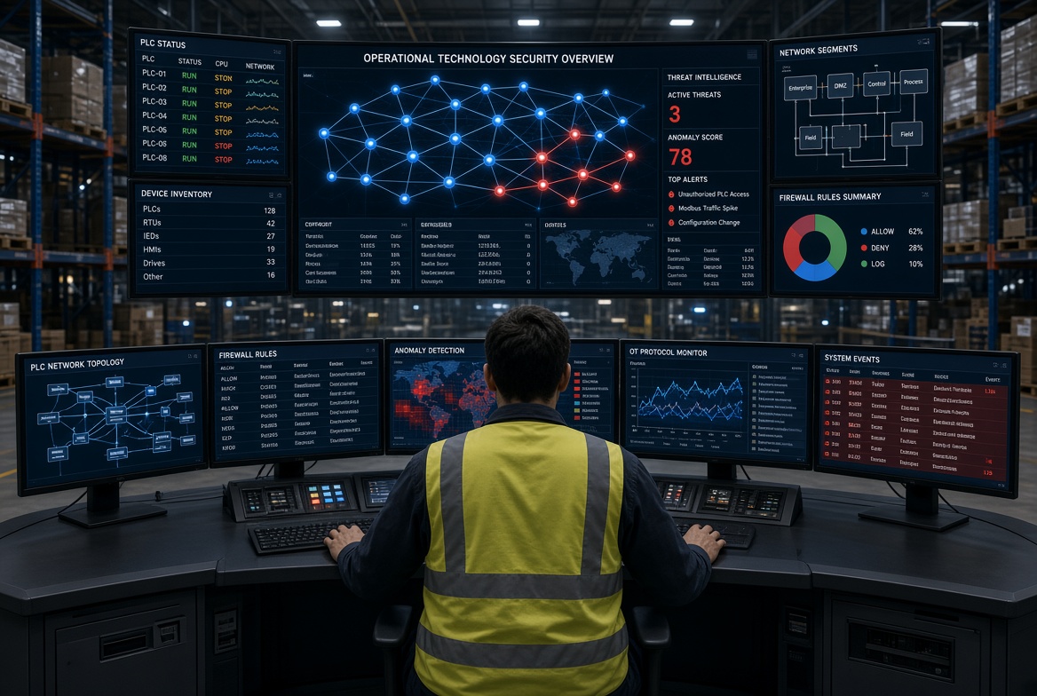 Manufacturer monitoring operational technology systems and industrial cybersecurity controls