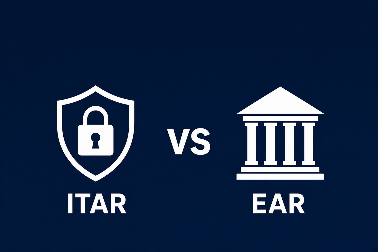 ITAR vs EAR comparison showing export control regulations for defense manufacturers