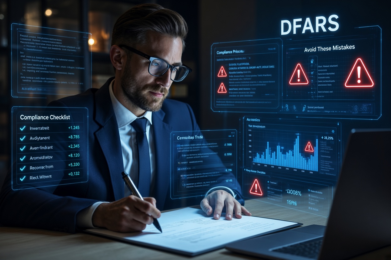 Cybersecurity professional reviewing DFARS compliance