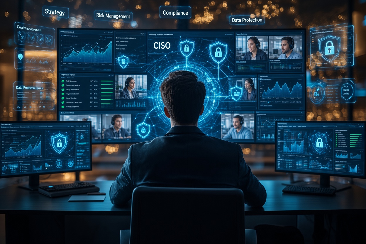 Virtual CISO providing cybersecurity strategy, risk management, compliance oversight, and executive security leadership.
